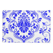 青白ダマスク花柄エレガント 枕カバー (裏面)