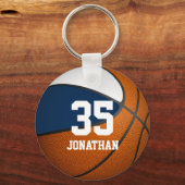 青白チームカラーの男の子バスケットボール キーホルダー (正面)