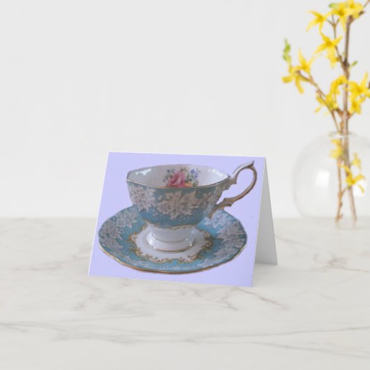 青白ティーカップとソーサーのノートカード カード (黄色い花)