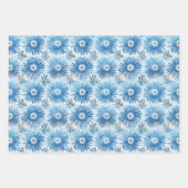青白バティック花柄 ブライダルシャワー ラッピングペーパーシート (正面3)