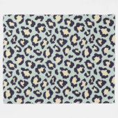 青白ヒョウ柄 フリースブランケット (正面(横))