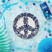 青白ピースサイン紙プレート ペーパープレート (パーティー)