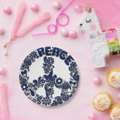 青白ピースサイン紙プレート ペーパープレート (パーティー)