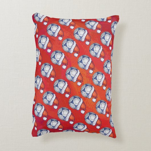 青白フェスティバルサッカーボールパターン赤 アクセントクッション (裏面(縦))