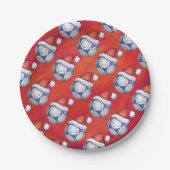 青白フェスティバルサッカーボールパターン赤 ペーパープレート (正面)