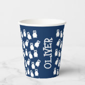 青白フクロウ誕生日パーティー 紙コップ (正面)