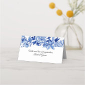 青白フローラの鳥のテーブル プレイスカード (裏面)