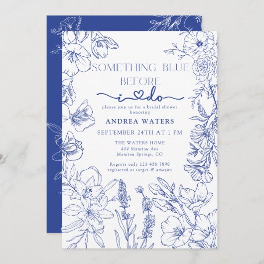 青白フローラブライダルシャワー 招待状 (正面/裏面)