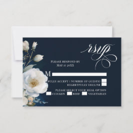 青白フローラ牡丹結婚デザイン 出欠カード