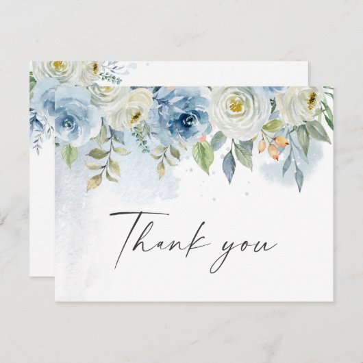 青白フローラ結婚の空白のサンキューカード サンキューカード (正面/裏面)