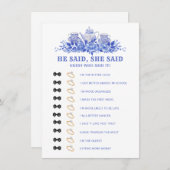 青白フローラ茶ブライダルシャワーゲームカード エンクロージャーカード (正面/裏面)