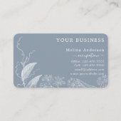青白ボタニカルラインアートビジネスカード 名刺 (正面)