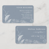 青白ボタニカルラインアートビジネスカード 名刺 (正面/裏面)