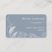 青白ボタニカルラインアートビジネスカード 名刺 (裏面)