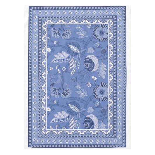 青白ボヘミアン模様 テーブルクロス (正面)