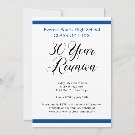 青白ミニマリスト30年クラス懇親会 招待状 (正面)