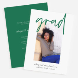 青白モダン写真卒業パーティー 招待状