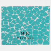 青白モノグラシンプルムモダン フリースブランケット (正面(横))