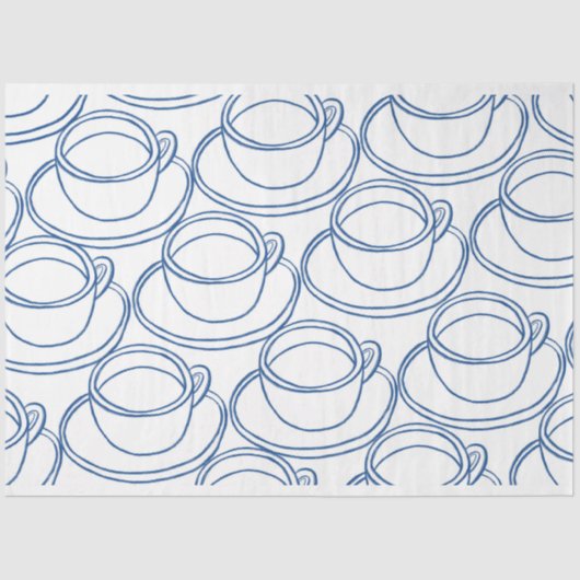 青白ラインアートティーカップ 薄葉紙 (正面)