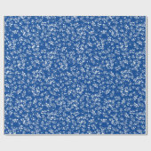 青白ヴィンテージレトロ花柄 ラッピングペーパー (フラット)