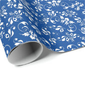 青白ヴィンテージレトロ花柄 ラッピングペーパー (ロールコーナー)