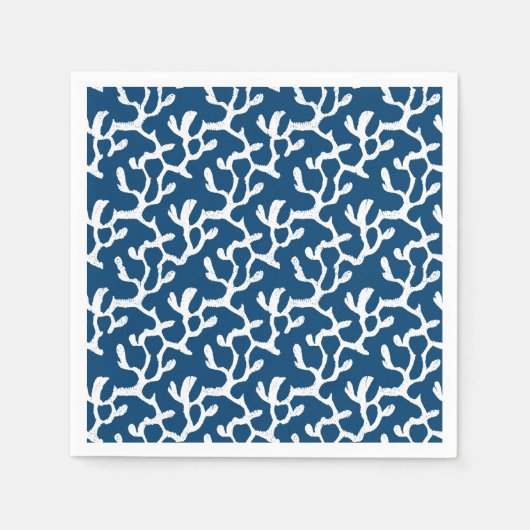 青白抽象芸術サンゴ反復パターン スタンダードカクテルナプキン (正面)