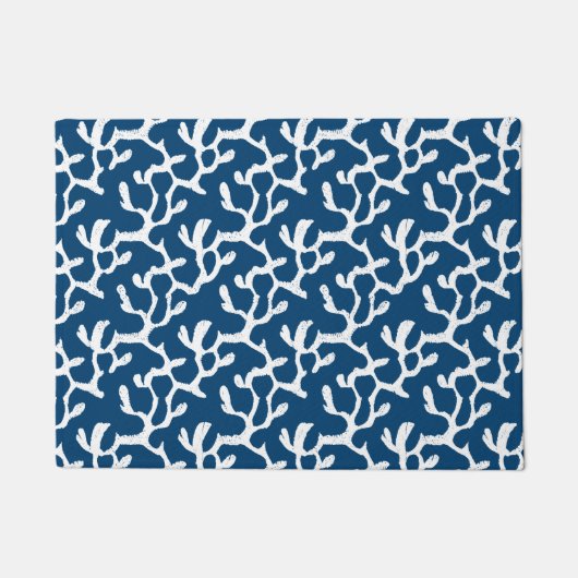 青白抽象芸術サンゴ反復パターン ドアマット (正面)