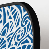 青白抽象芸術花柄ハワイアン ピックルボールラケット (左詳細)