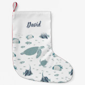 青白海テーマウミガメと魚 スモールクリスマスストッキング (正面)