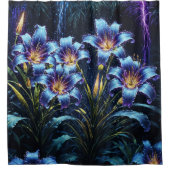 青白熱［赤熱］光を放つユリ夜のフローラ鮮やかファンタジー シャワーカーテン (正面)