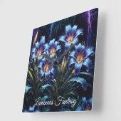 青白熱［赤熱］光を放つユリ夜のフローラ鮮やかファンタジー スクエア壁時計 (傾斜)