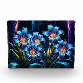 青白熱［赤熱］光を放つユリ夜のフローラ鮮やかファンタジー フォトブロック