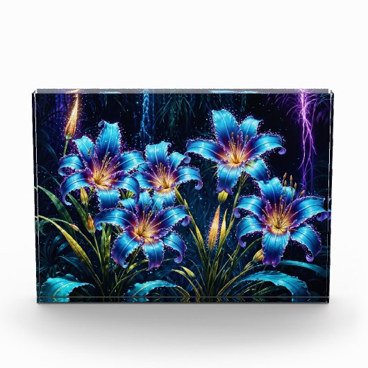 青白熱［赤熱］光を放つユリ夜のフローラ鮮やかファンタジー フォトブロック (正面)