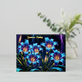 青白熱［赤熱］光を放つユリ夜のフローラ鮮やかファンタジー 箔シーズンポストカード (立ち正面)