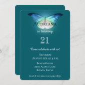 青白熱［赤熱］光を放つ色の白い蝶誕生日 招待状 (正面/裏面)