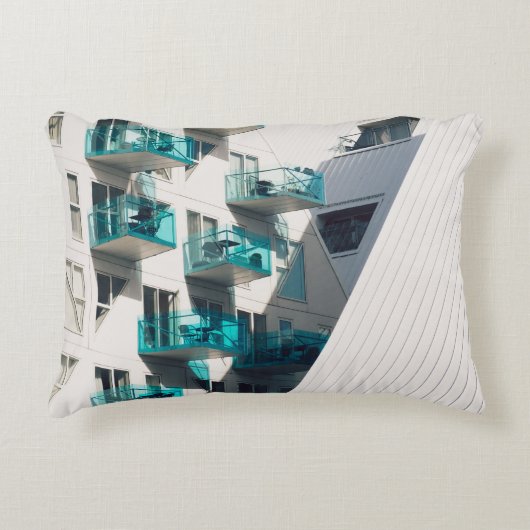 青白絵を描建物 アクセントクッション (正面)