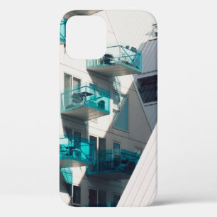 青白絵を描建物 iPhone 12ケース