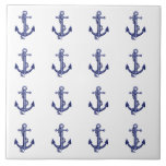 青白航海のいかりセラミックタイル タイル<br><div class="desc">この青と白の航海のテーマのいかりプリントは素晴らし、浴室やビーチハウスでフレームまたは使用される。</div>