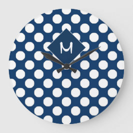 青白色水玉模様パターンモノグラム ラージ壁時計