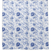 青白花柄のトワル フランス田舎 水彩 シャワーカーテン (正面)