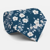 青白花柄 ウェディング ブルームズメン グルーム ネクタイ (ロール)