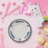 青白花模様セラミック調ヴィンテージ ペーパープレート (パーティー)