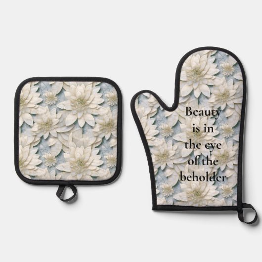 青白蓮の花 鍋つかみ&鍋敷きセット (正面)