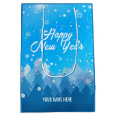 青白雪平和な森のクリスマス新年 ミディアムペーパーバッグ (裏面)