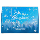 青白雪平和な森のクリスマス新年 ラージペーパーバッグ (正面)