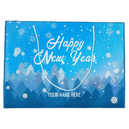 青白雪平和な森のクリスマス新年 ラージペーパーバッグ