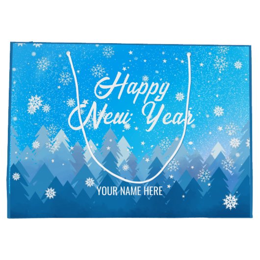 青白雪平和な森のクリスマス新年 ラージペーパーバッグ (裏面)