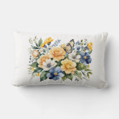 青白黄色の花と蝶の水彩ギフト ランバークッション (裏面)