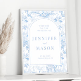 青白Chinoiserieの結婚ウェルカムサインポスター ポスター