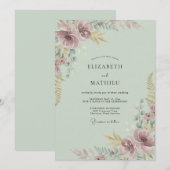 青磁の梅のペイントの結婚式 招待状 (正面/裏面)